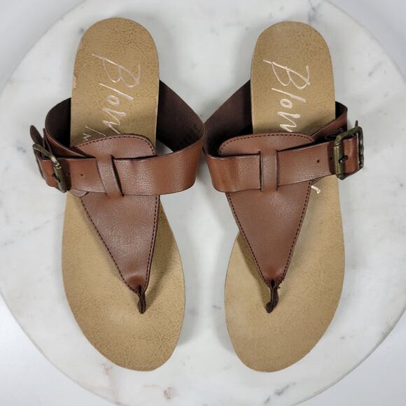 Blowfish Cork Sandals Womens 8 Brown Leather Buckle Slip On Summer Thong - Picture 10 of 12